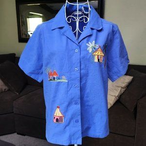 NWT White Stag Sz Medium 8-10  blue embroidered shirt